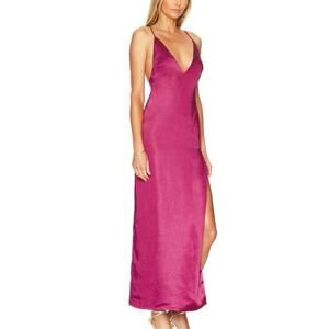 NWT MORE TO COME Regina Maxi Dress in Fuchsia Strappy Satin medium